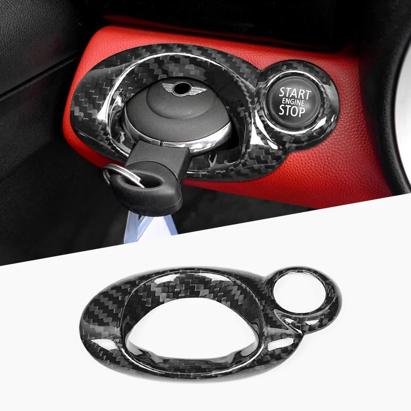 Shasha Carbon Fiber Real Ignition Starter Switch Key Bezel Interior Accessories Trim Decoration Cover  For Mini Cooper R54 R56