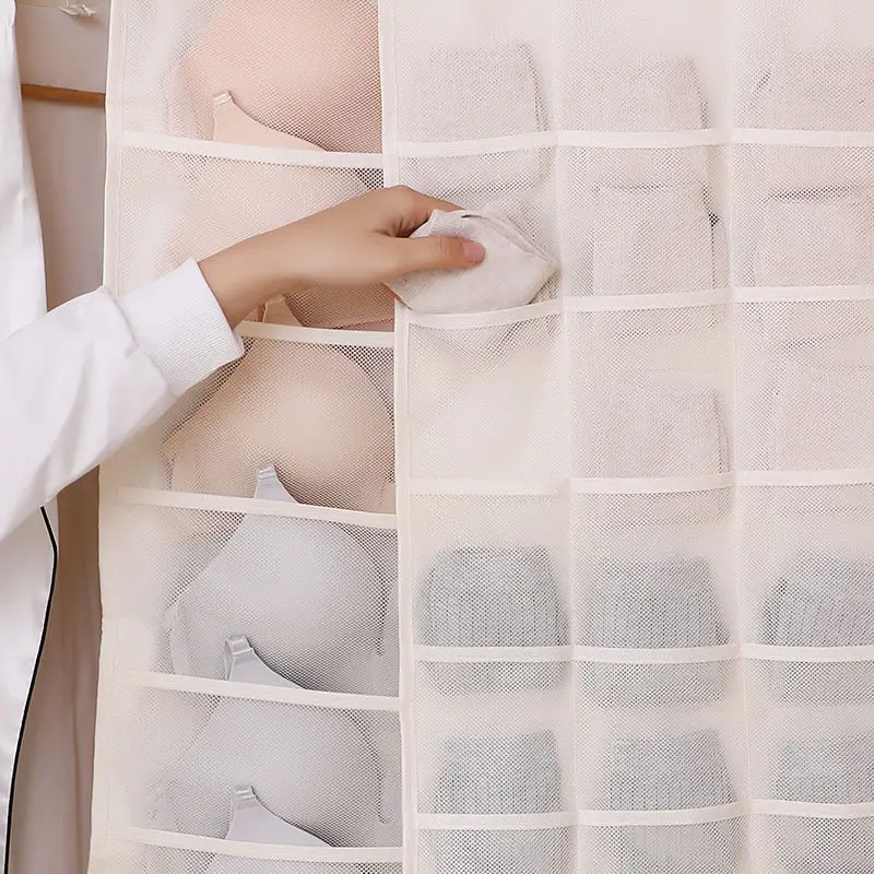 Double Sided Grid Closet Multi-Role Foldable Hanging Bag Socks Bra Underwear Hanger Storage Organizer Bag