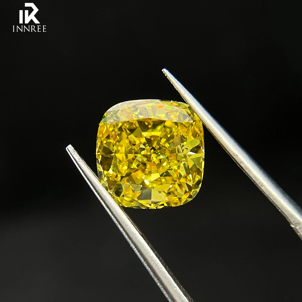 INNREE IGI Lab Grown Diamond Loose 4.24 Carat Fancy Vivid Yellow VVS1 Lab HPHT Cushion Yellow Diamond Fashion Jewelry Women