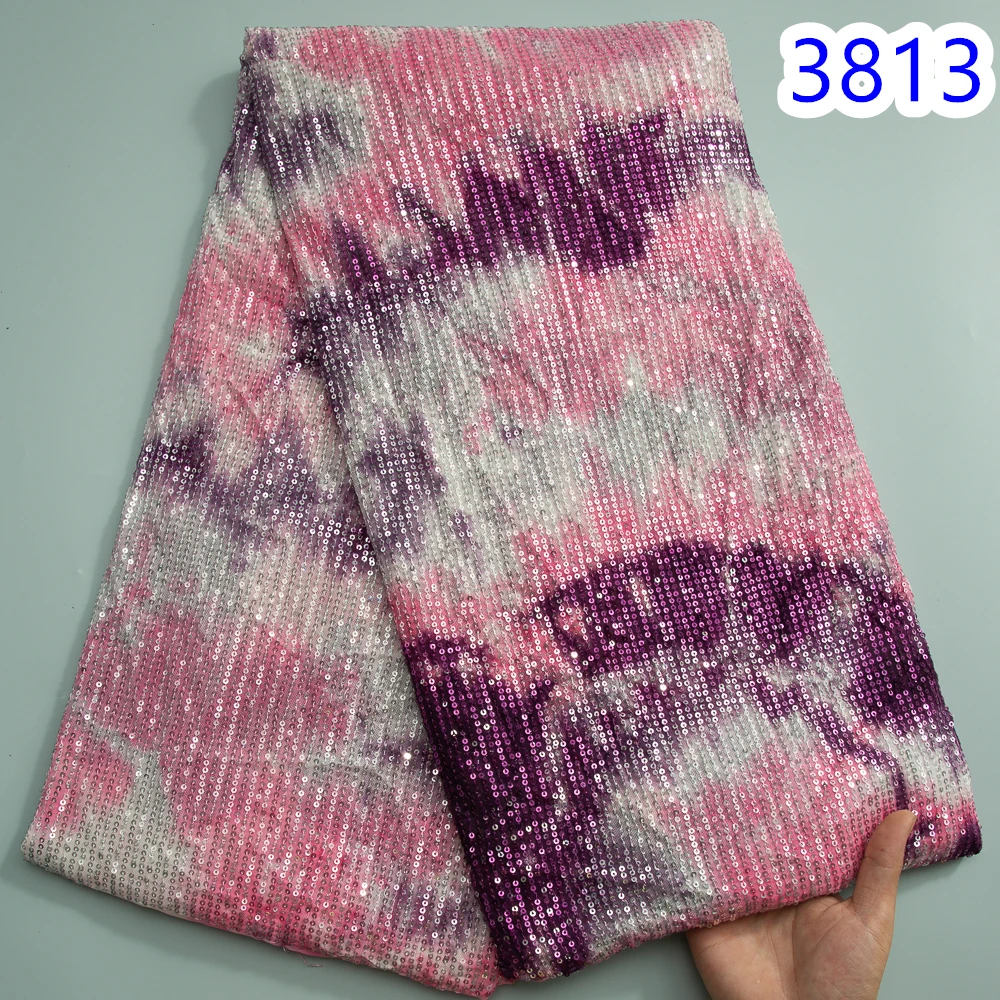 Colorful African Lace Fabric Sequins Mesh Luxury Heavy 2024 High Quality Nigerian French Tulle Fabric for Women DIY Dress 3813