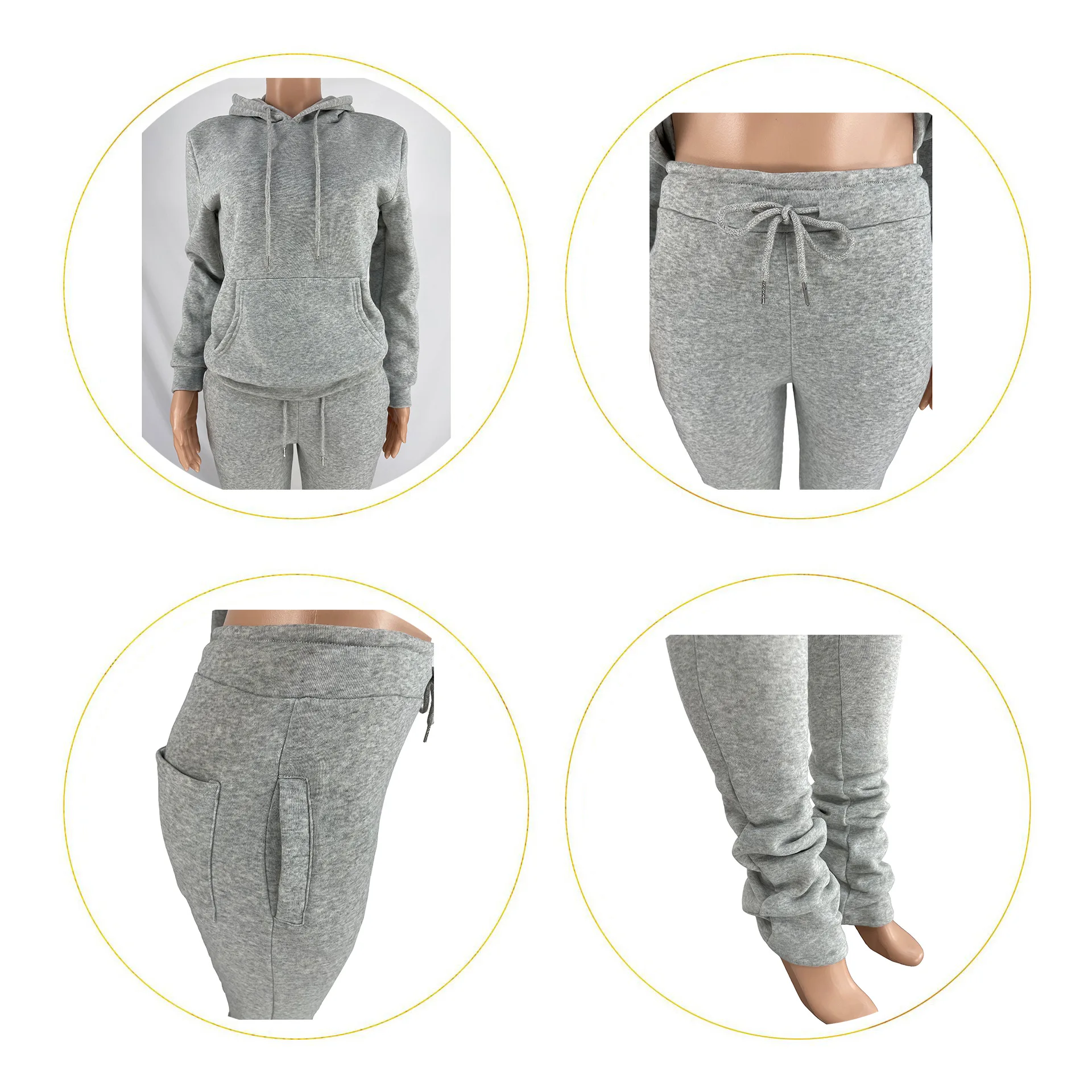 Conyson Fall Winter Sweatsuit Tracksuit Cotton 2 Piece Set Womens Sweat Suit Two Piece Pants Sets Women Joggers Stacked Track