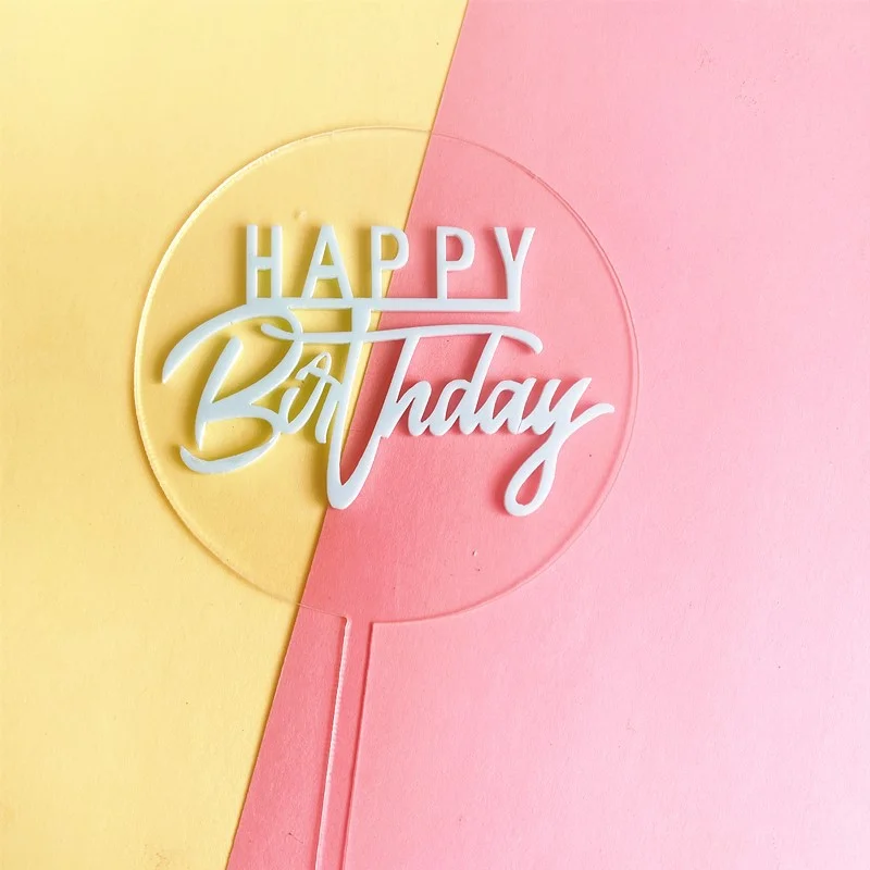 Round transparent double layer happy birthday acrylic cake topper