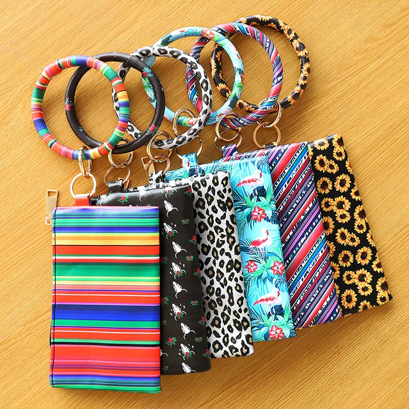 Serape Sunflower Printed Leather Bracelet Tassel Keychain Zip Wallet Oversized O Key Ring Monogrammed Wristlet Purse Key Holder