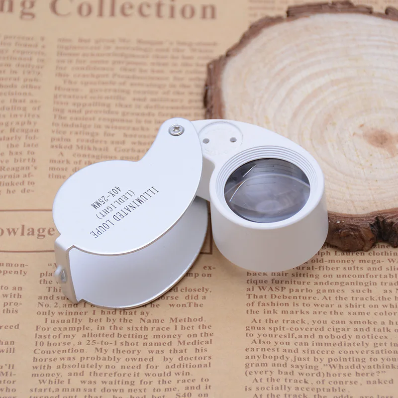 40X Full Metal Illuminated Jewelry Loop Magnifier XYK Pocket Folding Magnifying Glass Jewelers Eye Loupe with LED