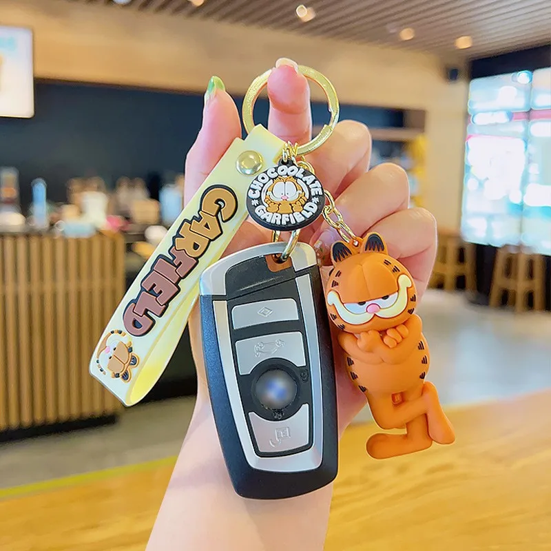 New Anime Kawaii Garfield Cat Keychain Pendant Car Key Chain 3D PVC Garfield Keychain