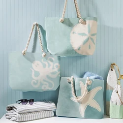 Wholesale Large Rope Strap Tote Bags Sublimation Starfish Print Handbags Cotton Tote Bags