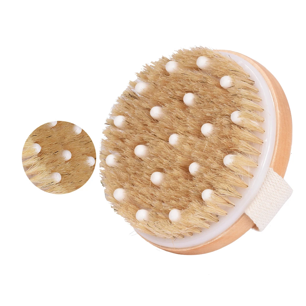 New Style Custom Print LOGO Natural Bristle Exfoliating Bath Brush With Massage Dry Body bath Brush