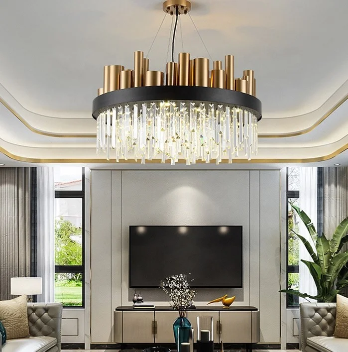 JYLIGHTING Modern Luxury LED Pendant Lamp Nordic Stainless Steel Crystal Chandeliers for Hotel Room Hanging Ceiling Lights