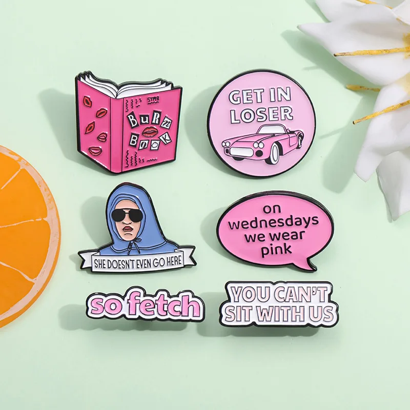 Creative Pink Series English Letter Badge Cartoon Book Funny Girl Geometry Clothing Accessories Metal Badge Wholesale