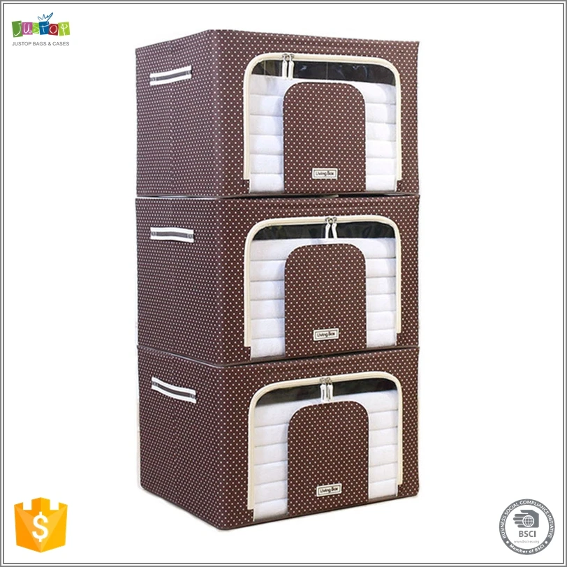 Justop Collapsible Storage Box With Metal Frame, Pure Color Transparent Storage Box