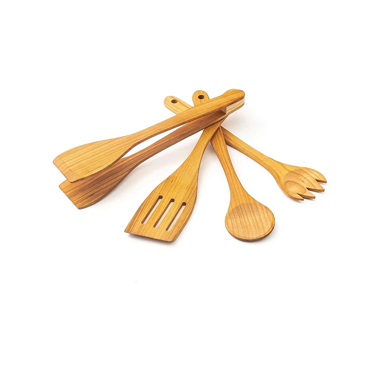Kitchen cooking cherry wood nonstick cookware 4 pcs in 1 set wooden cooking utensils set