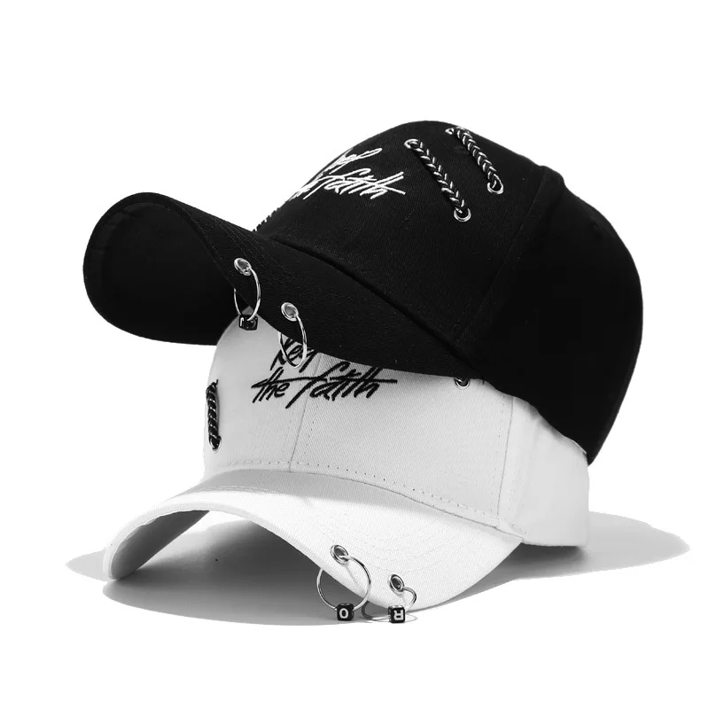 Spring Summer Cotton Adjustable Sports Hat Woman Man Letters Embroider Hats and Caps with Ring Punk Street Fashion Baseball Cap
