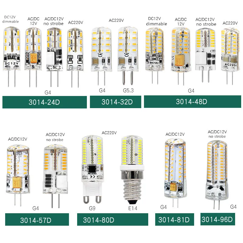 G4 G9 E12 E14 B15 Silicone Ceramic Plastic Corn Bulb Category Complete 3014 LED Blub 12V 110V 220V
