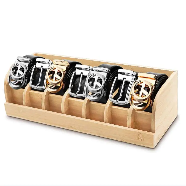 7 Compartments karate belt display rack Bamboo  Belt Storage Organizer and Display Case Belt Holder for drawer