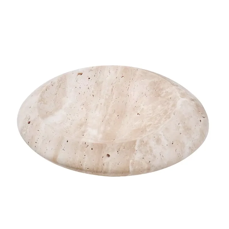 Vintage Beige Travertine Marble Home Hotel Decoration Religious Round Ornament Travertine Bowl Travertine Stone Fruit Plate