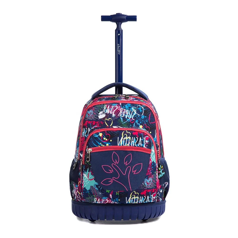 
Waterproof purple kids wheeled backpacks trolley school bag for girl 
