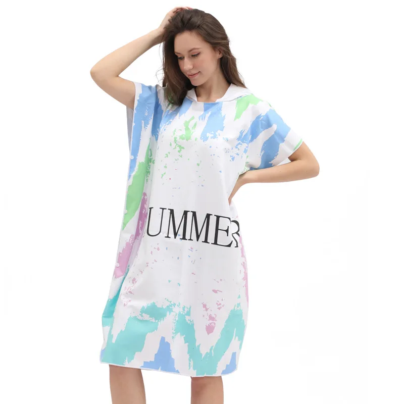 Manufacturer Free Sample Beach Customized Towel Sustainable Sublimation Quick Dry Microfiber Poncho Hooded Beach Towel
