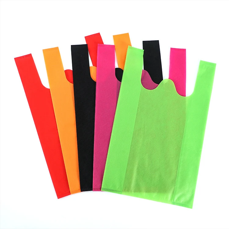 Custom eco friendly non woven vest handle bag non woven t shirt bag d cut w cut non woven bag