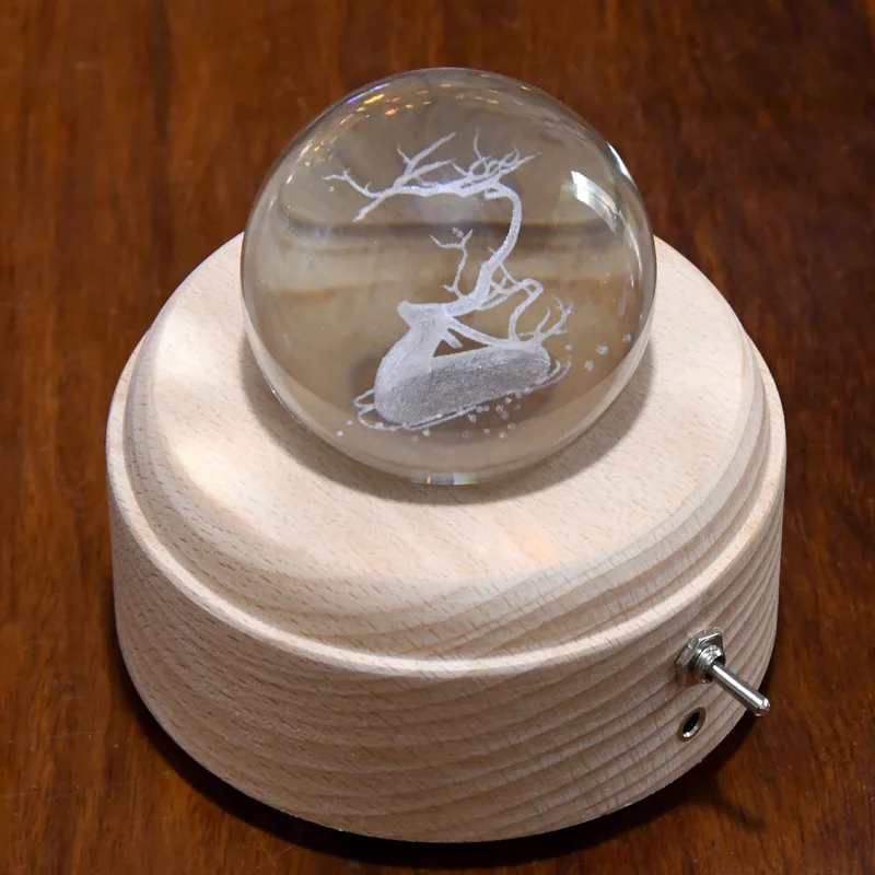 Music Box Diy Luminous Wood Base Crafts Solid Wood Luminous Crystal Ball Rotating Music Box Nightlight Base