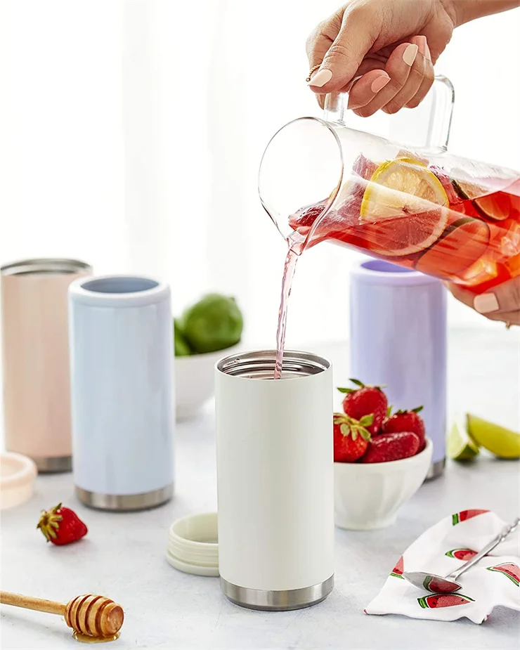 4 In 1 16oz Skinny Straight Stainless Steel Insulated Slim Sublimationblanks Can Cooler For Keeping Drinking Cold