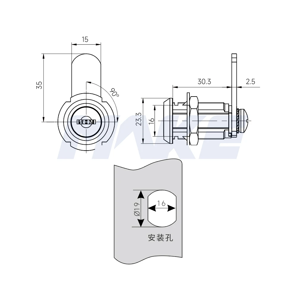 MK104-30 Wholesale price wafer key cam lock wardrobe furniture sauna cabinet lock flat key cam lock with master key system