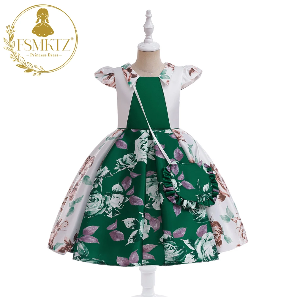 FSMKTZ Flying sleeve 9 years girls dress 5 to 6 years old kids fashion dresses for girls Printed Princess party Dress