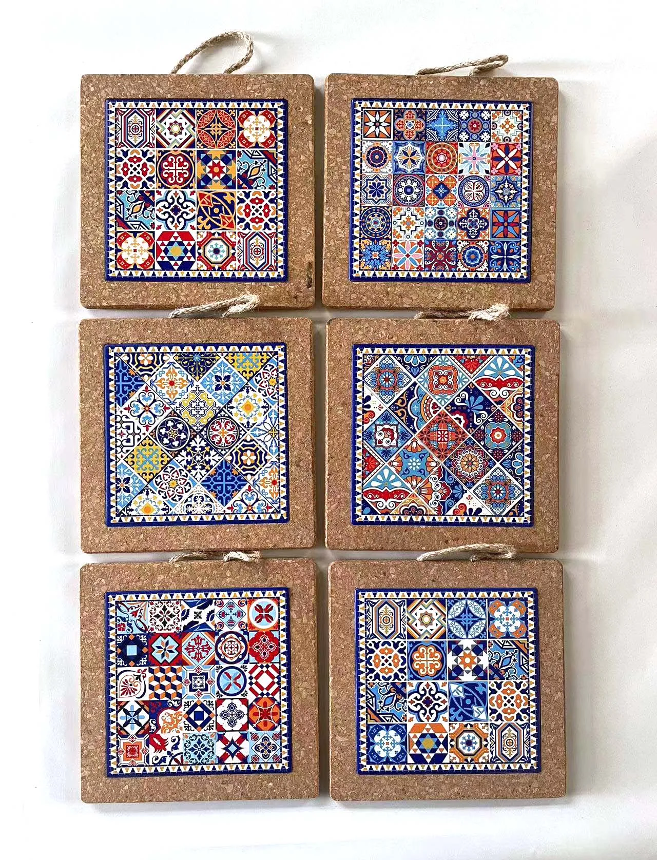 Wholesale Wooden Floral Pattern Placemats Custom Logo Wood Cork Coasters Country Design Style Pad Table Home Car Wedding Party