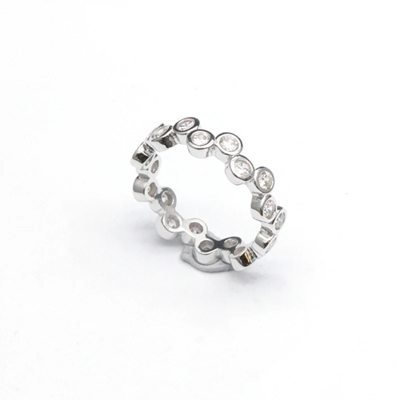 Round Wave Full Zircon Ring 925 Sterling Silver Plated baguette Ring for Women