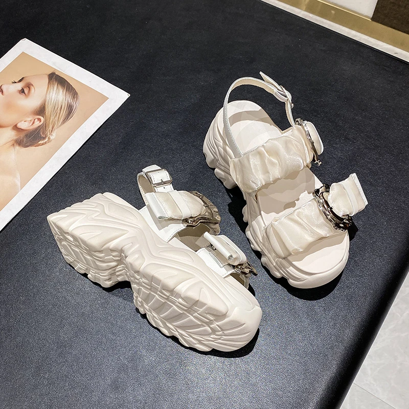 Dropshipping Custom Logo Summer Pink Women Leather Sandals Fashion Designer Ladies Platform Chunky Wedge Heel Sandals