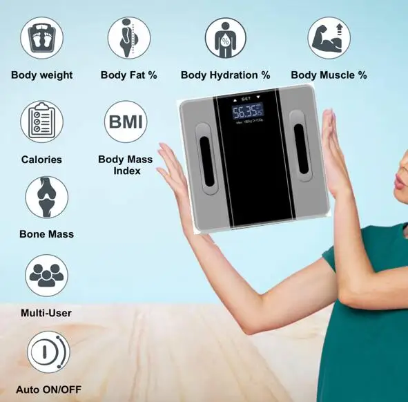 Body Fat Scale Digital Body Analysis Weighing Scale 180kg Weight 10 Persons BMI