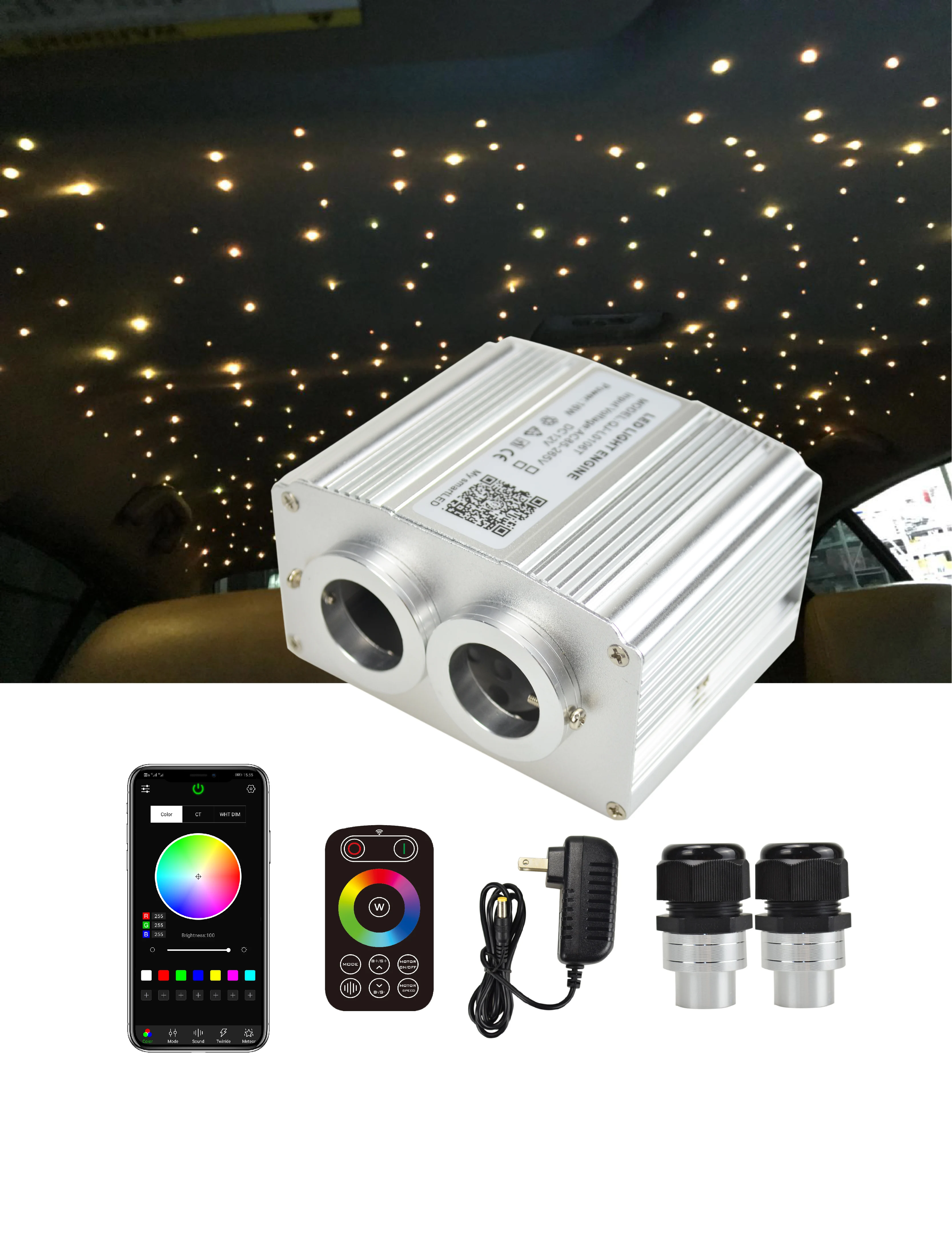 16W 12V Dual ports Car Ceiling Twinkle Effect Touch Control Car Roof Star Sky Light Source LED Engine