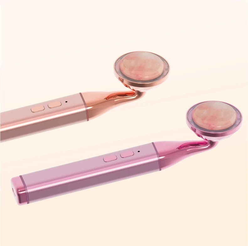 Newest LED Lighting Therapy Vibrating Jade Face Roller Skin Tighten Rose Gold Quartz Electric Jade Roller