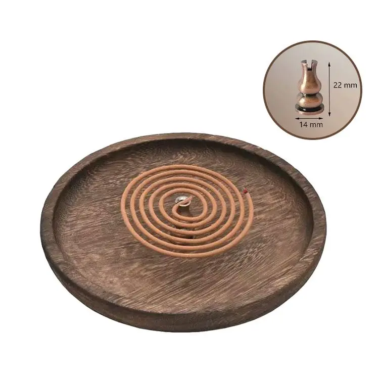 Variegated brown finish incense burner stick holder with plate joss stick round incense stick holder