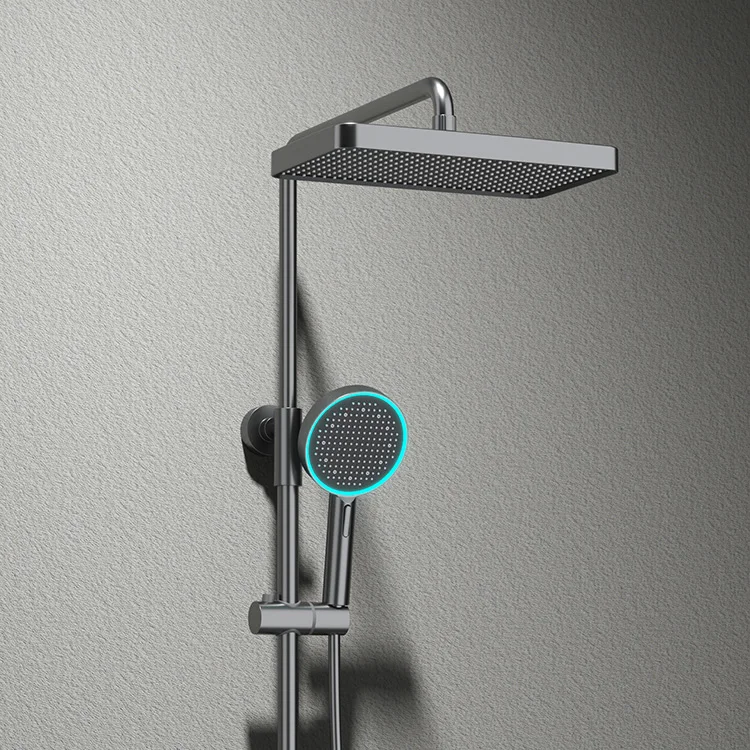 Hot Sale Design 4 Functions Modern Digital Display Led Shower Set Waterfall Shower System With Handheld Spray For Hotel Bathroom