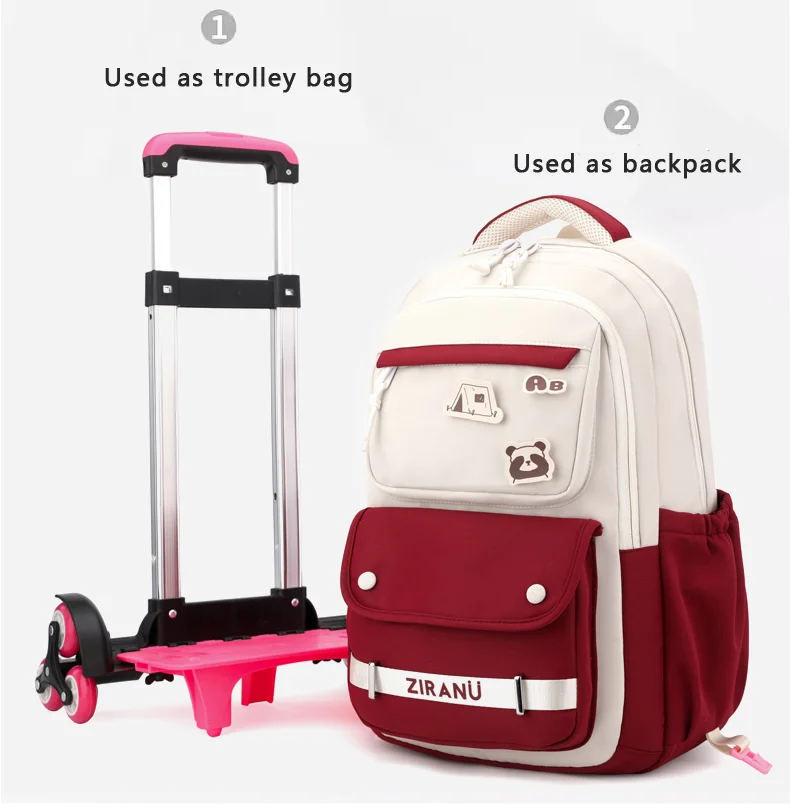 2024 new cute kids school bag for girls primary middle school trolley bag student rolling backpack big wheels detachable bookbag