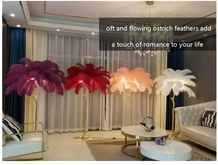 Modern Led Lighting Ostrich Feather Home Hotel Decorative Palm Tree Copper Nordic Camel Floor Stand Light Lamp