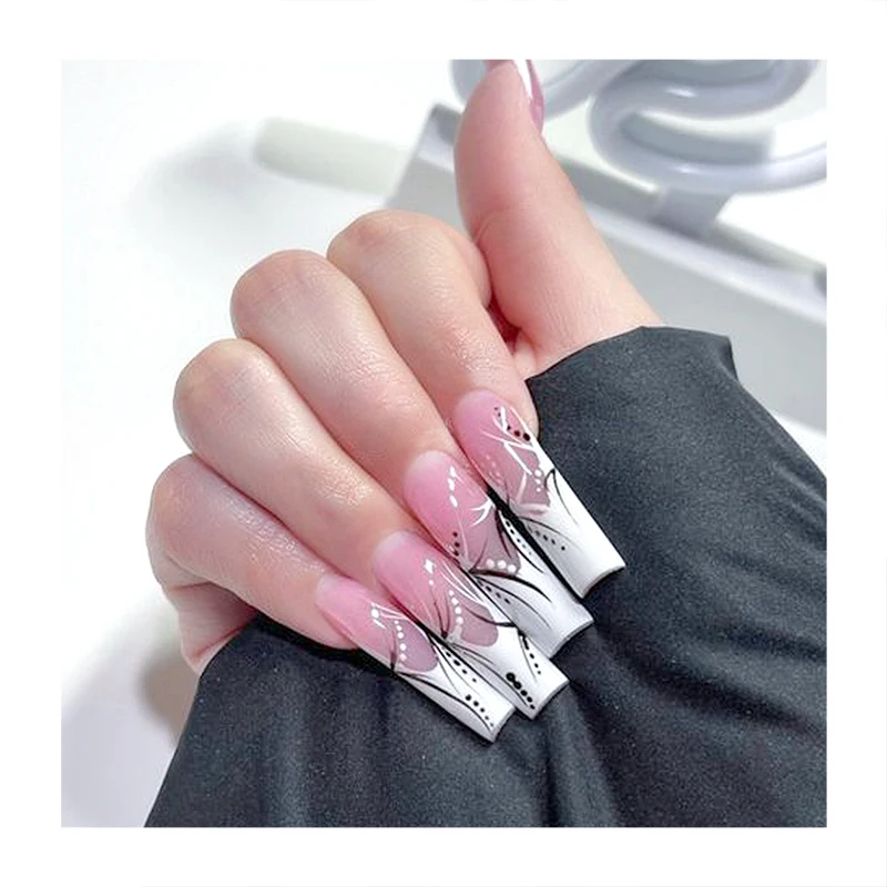 Hot Selling Long Almond Luxury Fingernails Transparent Nail Tips Free Custom Music Symbol Love Pattern Fashion Press On Nails