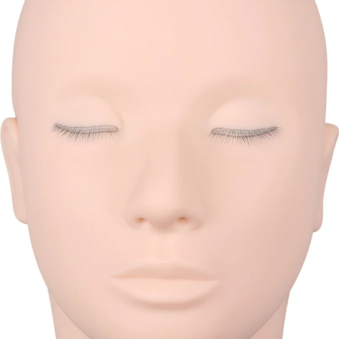 Eyelash Extension Training Practice Head Flat Silicone Realistic Mannequin Model Head With 3 Layers Eyelashes