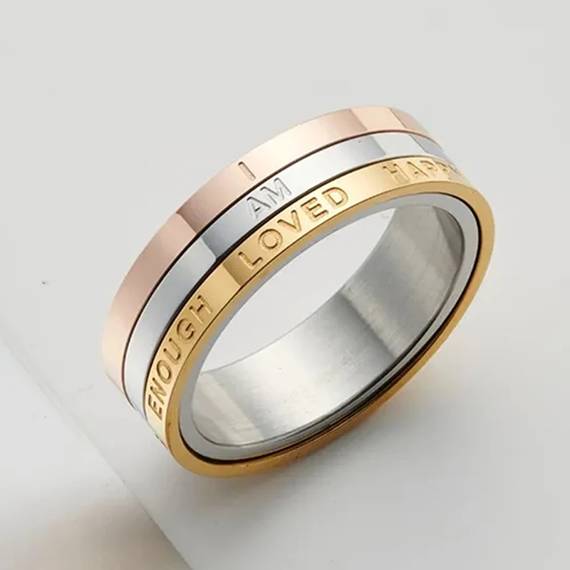 New Design Rotatable Spinning Basic Ring Stainless Steel 18k Gold Plated I AM LOVED Ring Spinner Ring For Men And Women