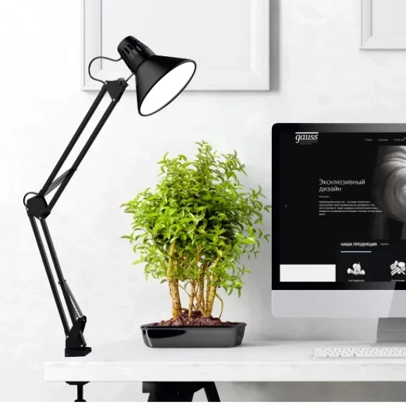 Silver Clip Lamp Eye-Caring Metal Swing Arm Drafting Table Lamp Clamp On Desk Reading Light