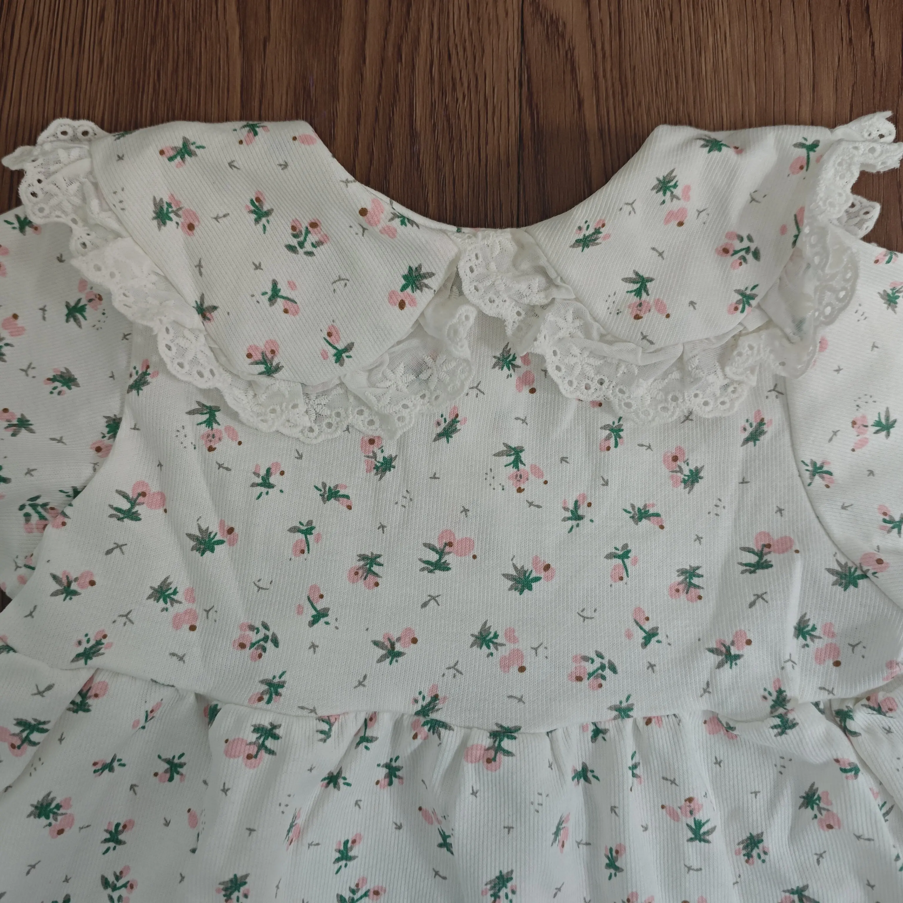 RTS  Baby Girl Floral Printed Dress Long Sleeve with Ruffle Lace for Kids Casual Dress Sweet Style Children Dress