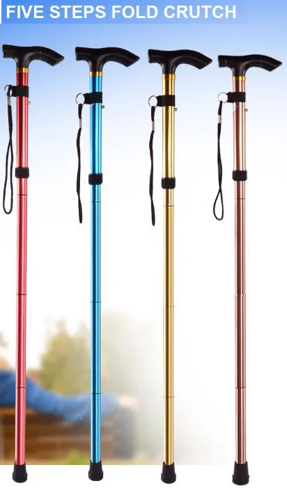 Adjustable Folding Walking Stick Aluminum Alloy Folding Cane Crutch Elderly Climbing Crutches