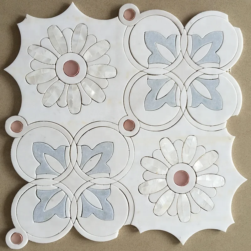 New Art Design Waterjet Mosaic Tile Flower Pattern Marble Inlay Shell for Home/Villa Floor and Wall Decor