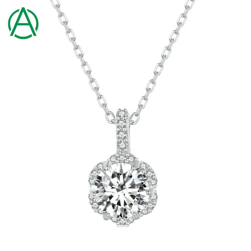 ArthurGem High Quality 925 Sterling Silver 1 Carat Moissanite Women Flower Pendant Necklace For Engagement Wedding Party