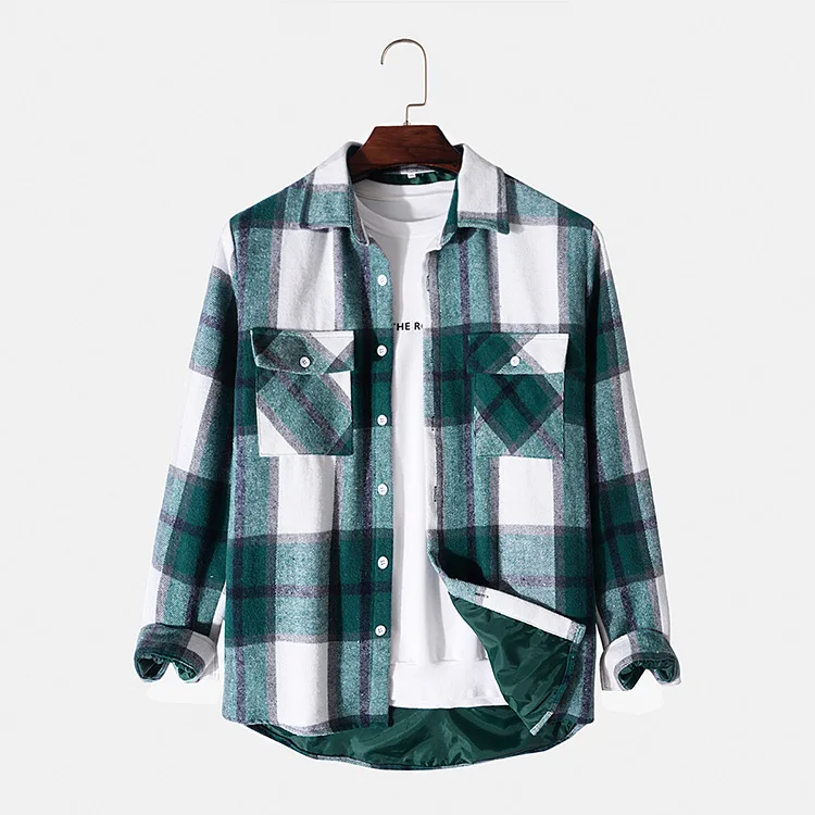 Wholesale leisure full sleeve shirt casual long sleeves  plaid stripes men shirt Checked worsted flannel shirt