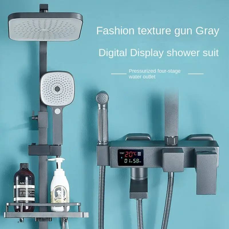 Hot Cold Water Constant Temperature Brass Rain Bath Rainfall Bathroom System Shower Set With Digital Display