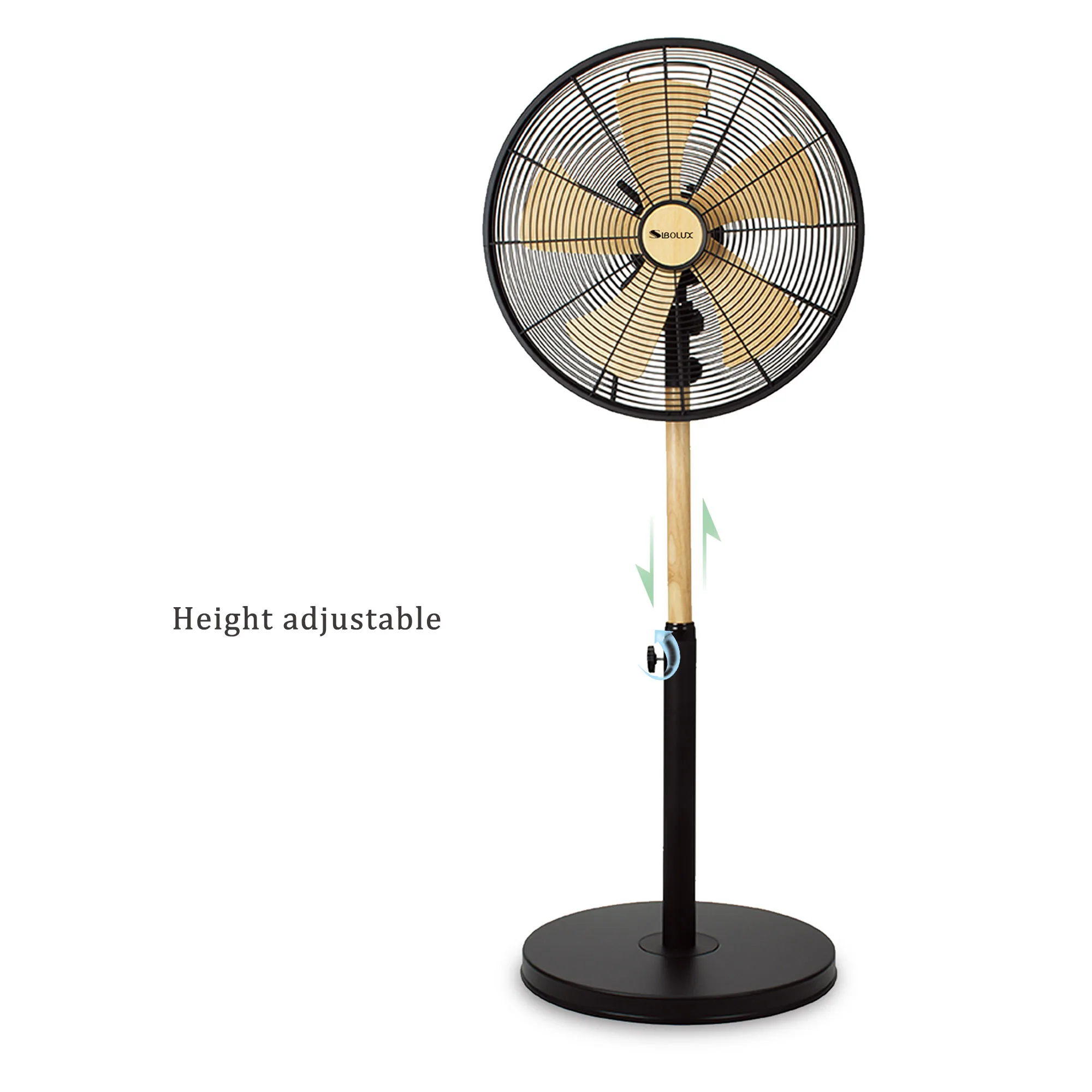 Elegant Design 16 Inch New Item Metal Electric Fan Wooden Color 5pcs Blades Pole Tower&Pedestal Fans With Oscillation Summer Fan