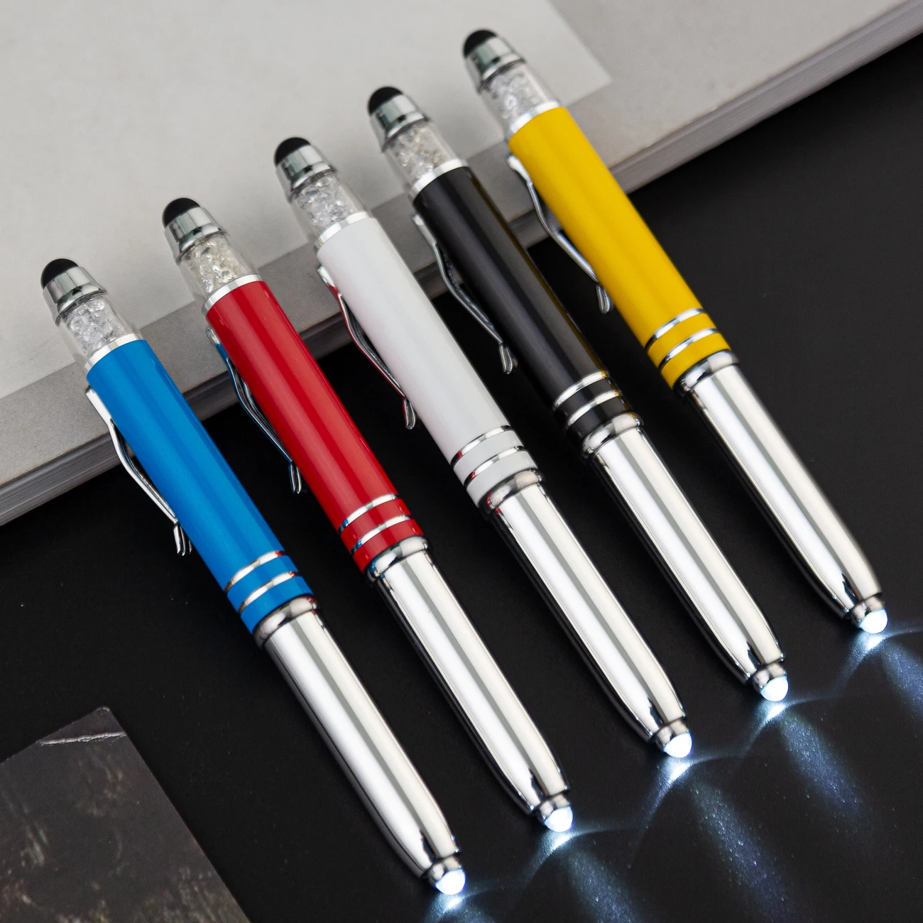 High Quality Multi-function Metal Stylus Crystal Pen Screen 3 in 1 Led Ballpoint Pen
