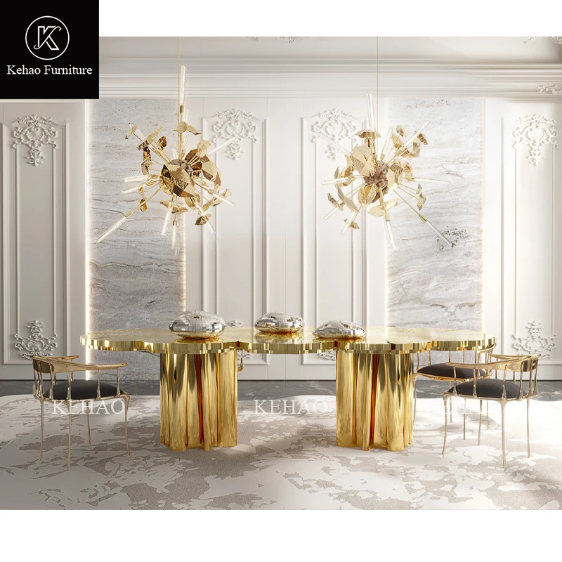 Boca Do Lobo Gold Brass Dining Table Irregular Contemporary Stainless Steel Golden Tree Roots Dinning Table For 10/12 Persons