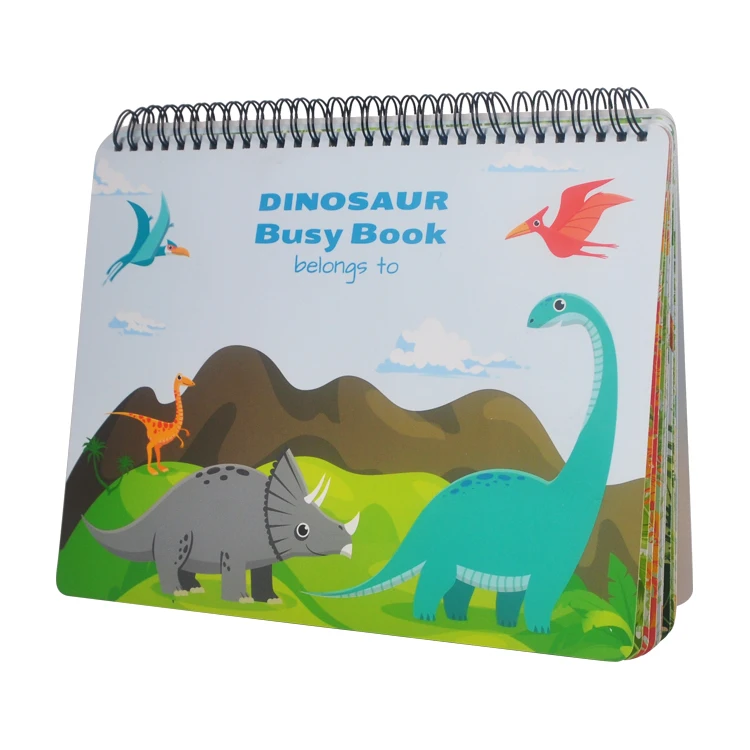 Montessori Busy Board Sturdy Sensory Toys Kids Autism Wipe Clean Activity Book Educational Learning Toddlers Dinosaur Busy Book